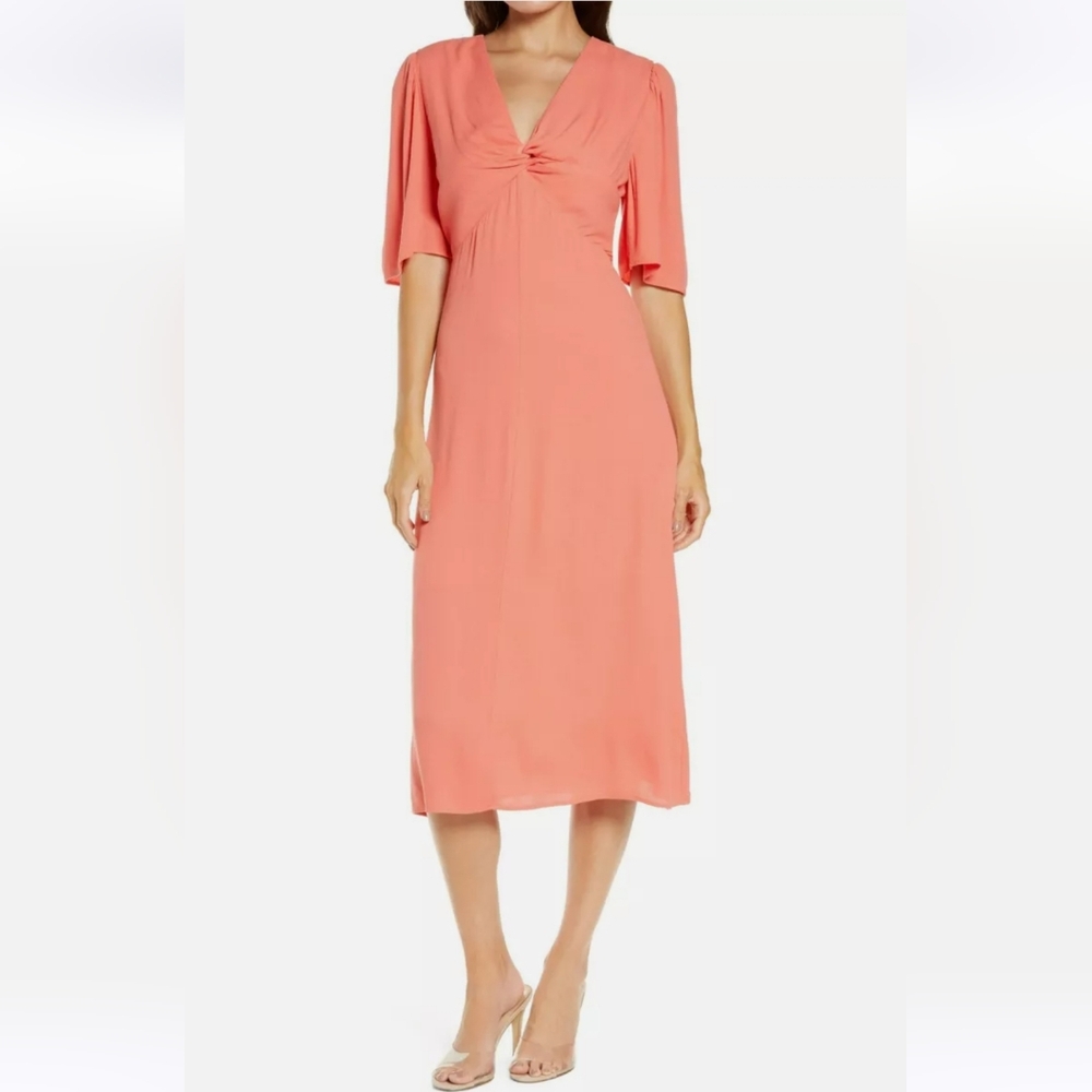 NWT Chelsea 28 Womens Twist Front Midi Dress Small Coral Rose